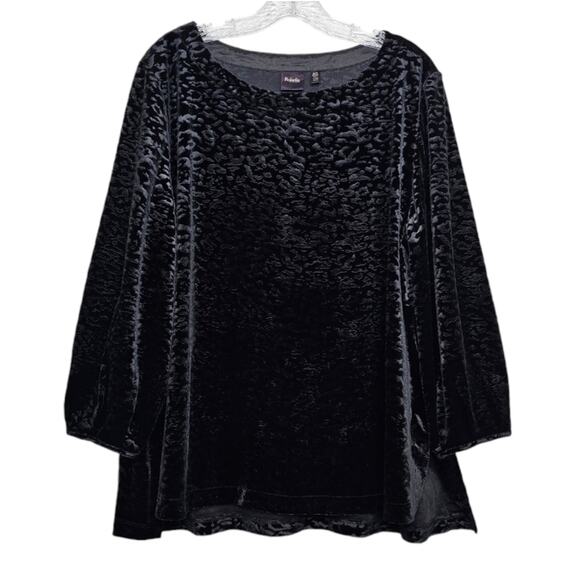 Rafaella Womens Black Crushed Velvet Textured Pattern with Long Sleeve Tunic XLP - Picture 6 of 7